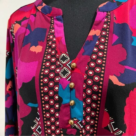 Dana Buchman Pink Floral and Geometrical Print Top Size L - Picture 3 of 6